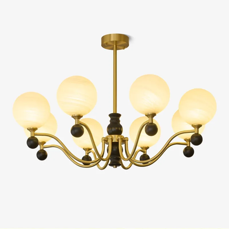 Ershaan Lustre Sphérique Vintage en Laiton et Bois