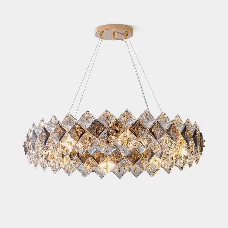 Lustra Chandelier Échelle Cristal Rond avec LED Doré