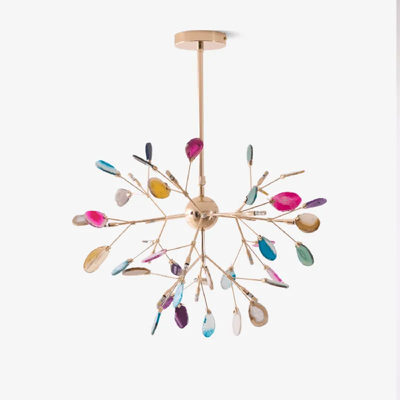 Lustra Chandelier Feuille Colorée Bras Dorés