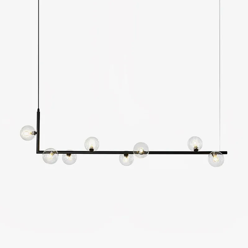 Lustra Chandelier en Verre avec Structure en Acier Noir Linéaire