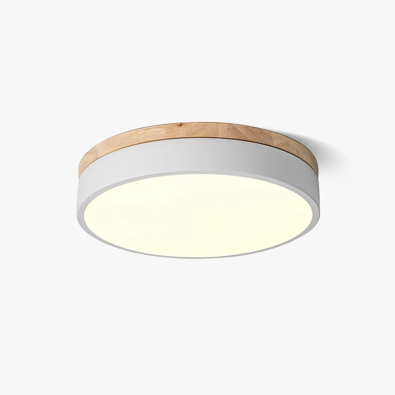 Solara Plafonnier Blanc Ronde avec Bois