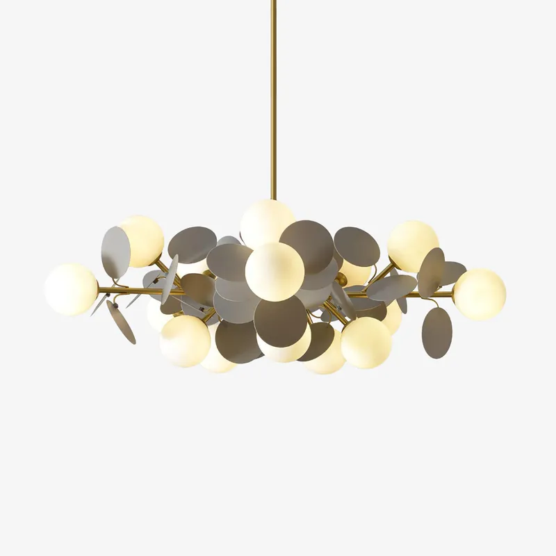 Lustra Chandelier Arbre Blanc Cassé à Huit Abat-jours Ouverts