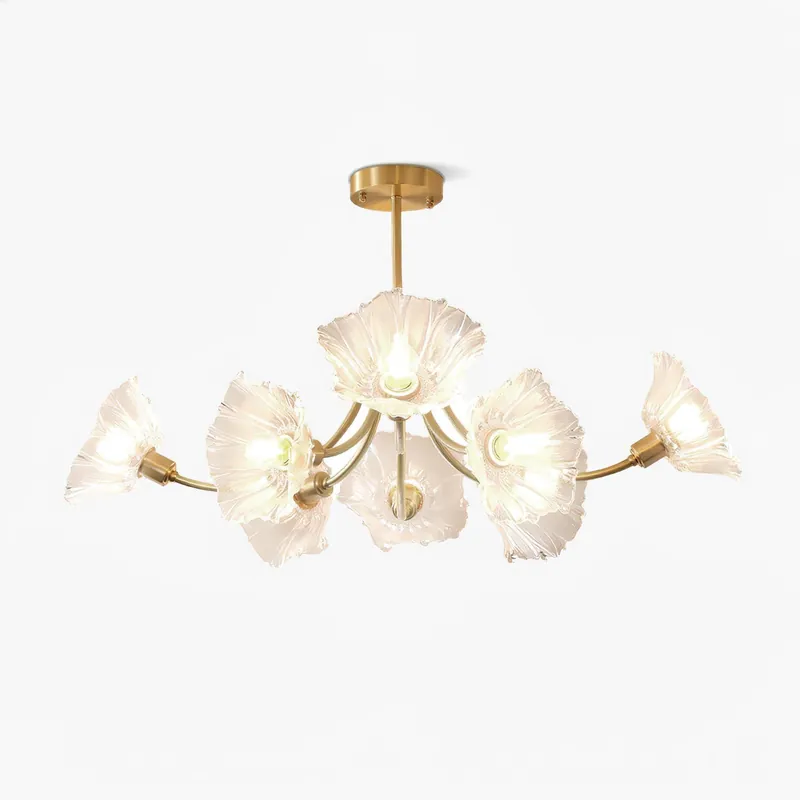 Lustra Chandelier en Verre Fleur avec Finition Laiton