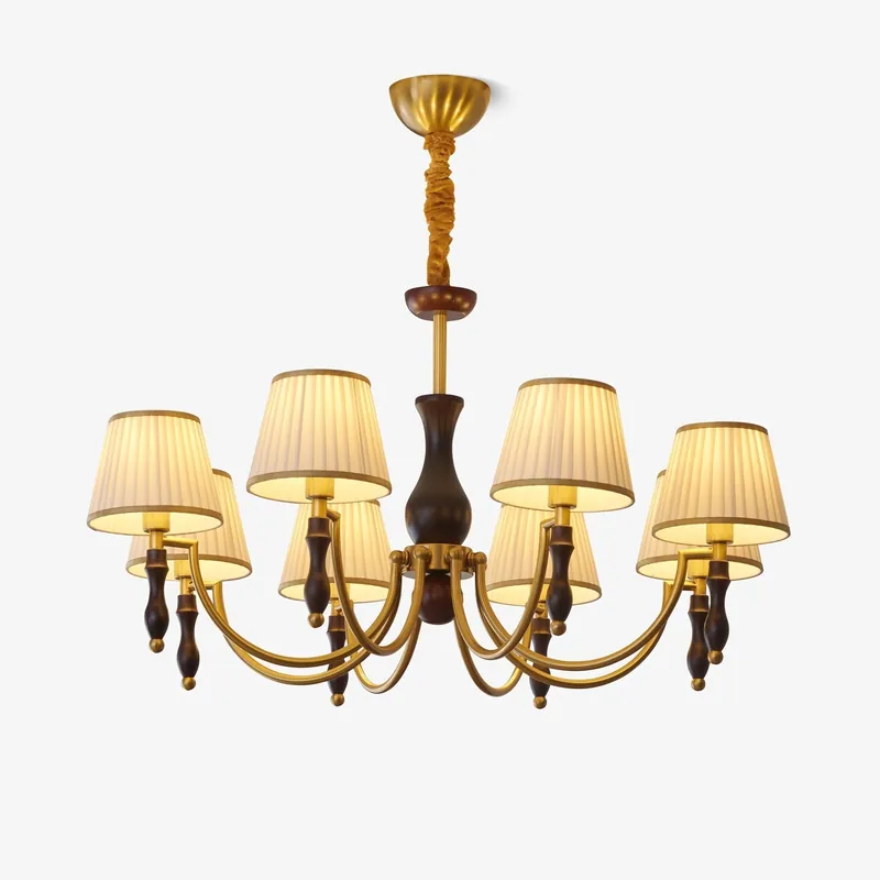 Lustra Chandelier Abat-jours Floraux et Noyer