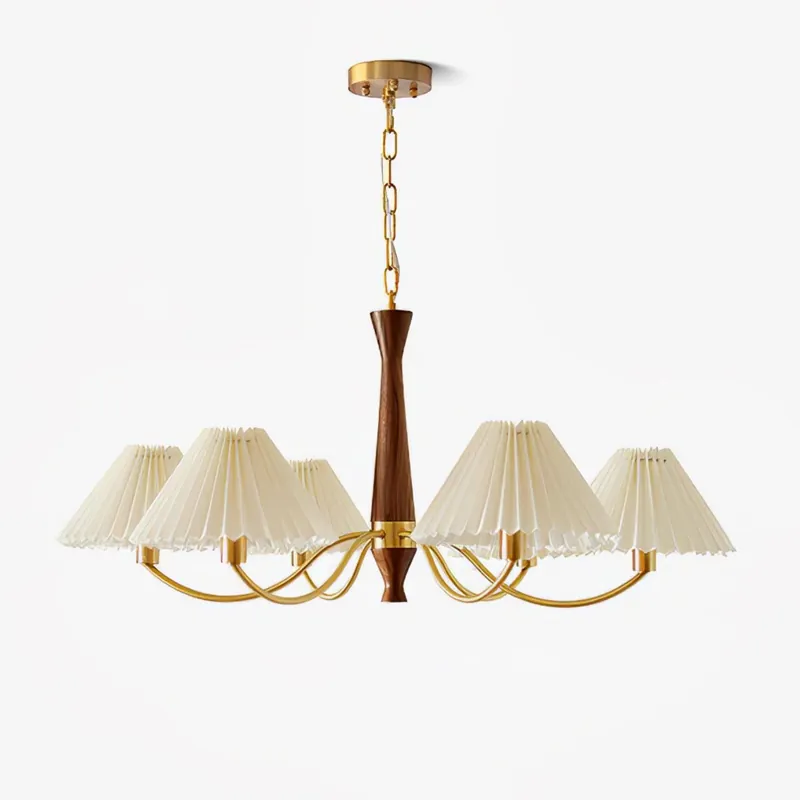 Lustra Chandelier Plissé avec Abat-jours Blancs Milieu du Siècle