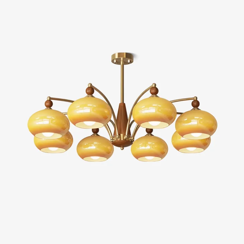 Lustra Suspension Rétro en Verre Jaune et Laiton