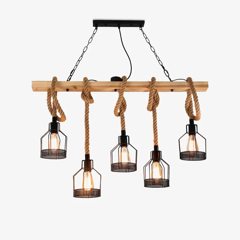 Lustra Suspension Lampe Corde de Chanvre Industriel