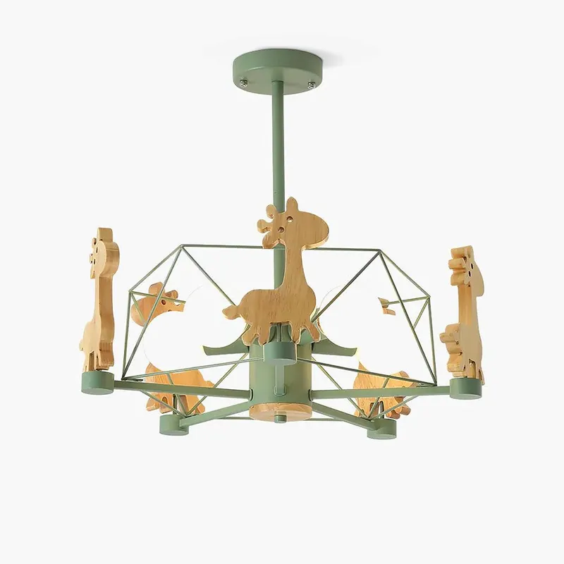 Lustra Chandelier Joli Cerf en Bois Vert & Rose
