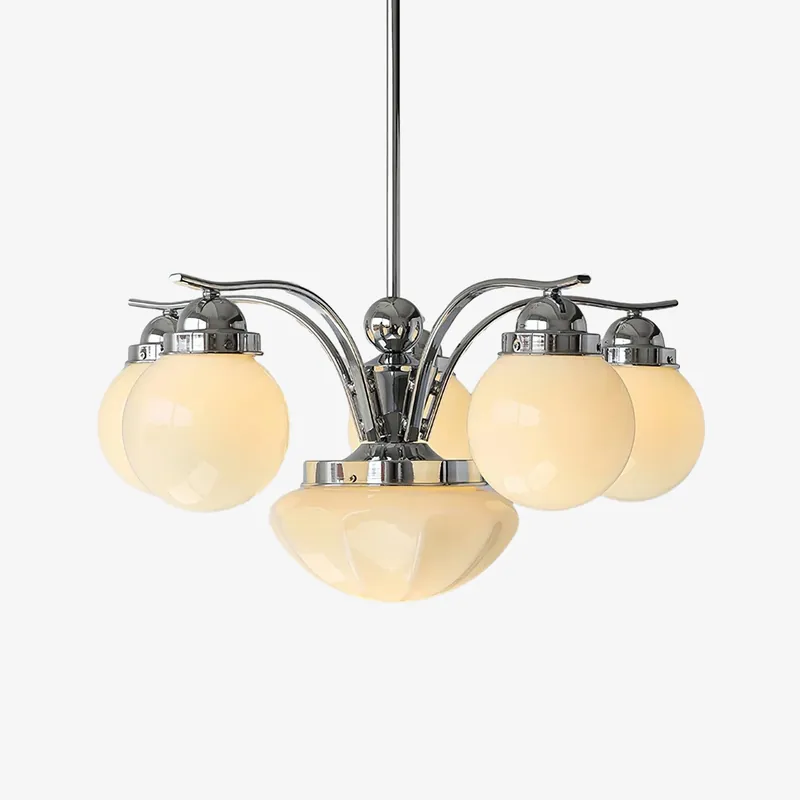 Lustra Chandelier Rétro Chic Globe en Verre Blanc