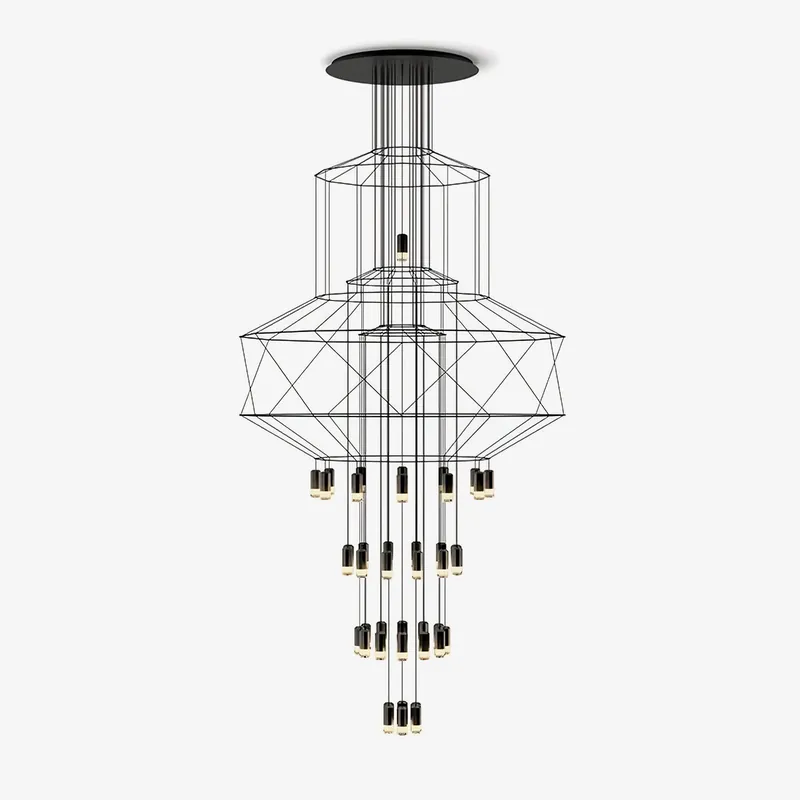 Lustra Chandelier Lignes Noir Structure Métallique LED