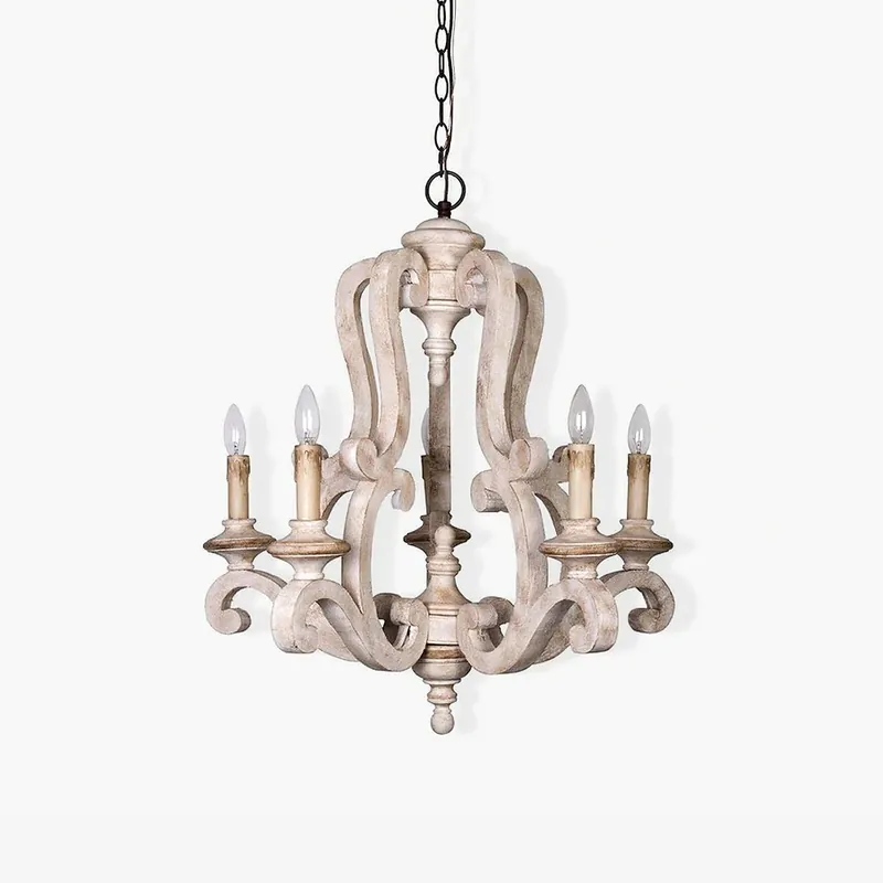 Lustra Chandelier en Bois Bougie Mid-Century