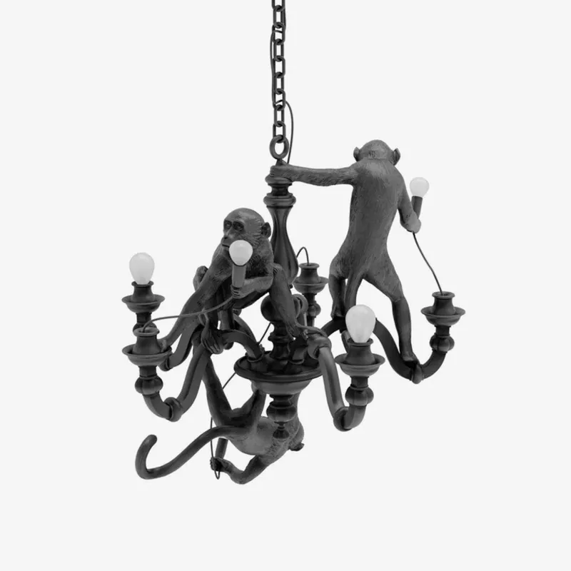 Lustra Chandelier Singe Noir Sculpture Ludique
