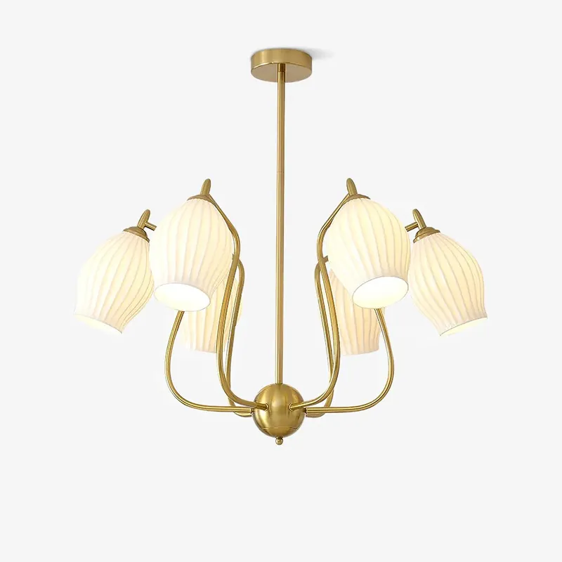 Lustra Chandelier en Céramique Canneleur Sculptural en Verre Élégant