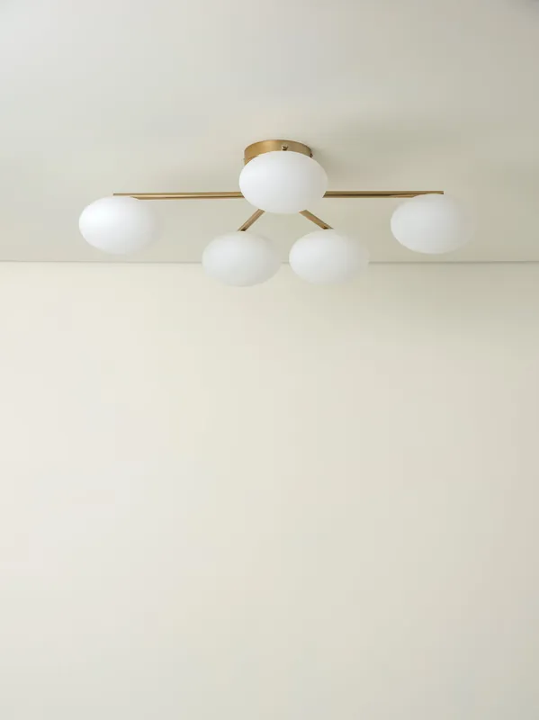 Imperial Plafonnier encastré à 5 lumières en laiton et opale