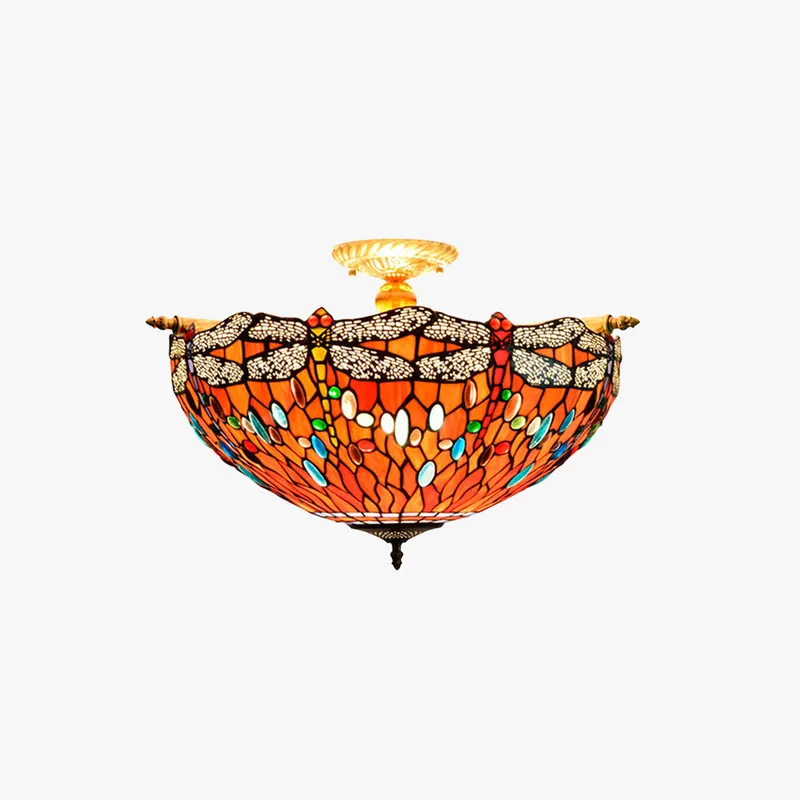Tiffany Vintage Design Plafonnier Verre Métal Salle À Manger