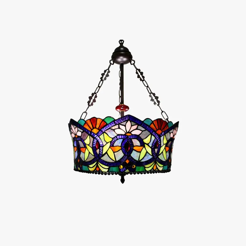 Tiffany Vintage Fleur LED Suspension Tachée Verre Métal Bar