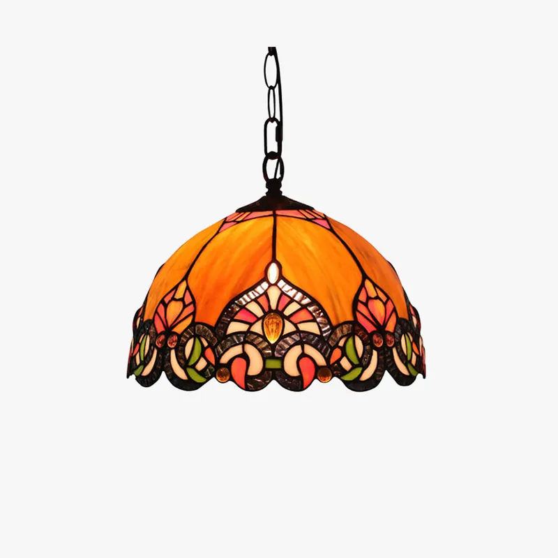 Tiffany Vintage Dôme Suspension Tachée Verre Salon