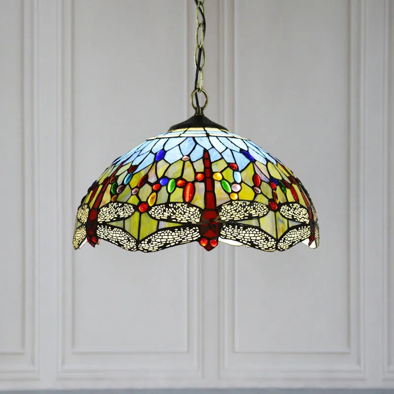 Tiffany Rustique Suspension Tachée Métal Verre Salon