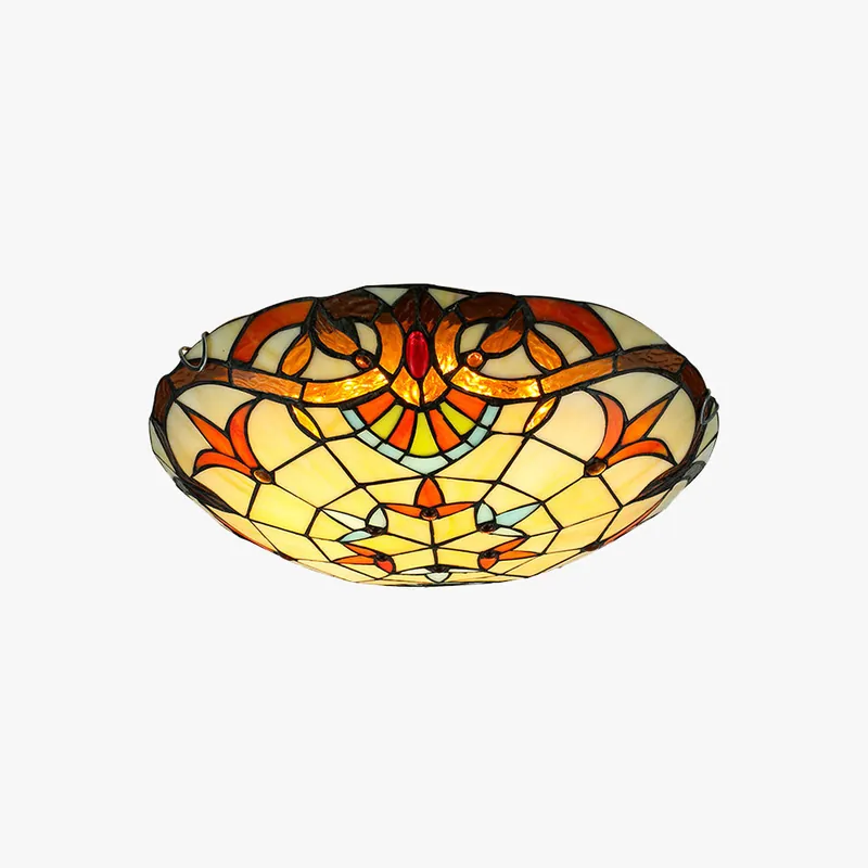 Tiffany Baroque Rond LED Plafonnier Verre Métal Chambre À Coucher