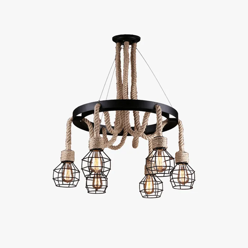 Epoch Industriel LED Lustre Lin Métal\\/Corde Forgé Chambre À Coucher