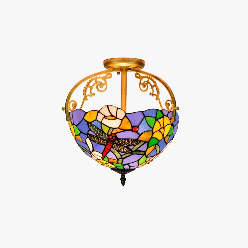 Tiffany Vintage Acrylique Plafonnier Métal\\/Verre Salon