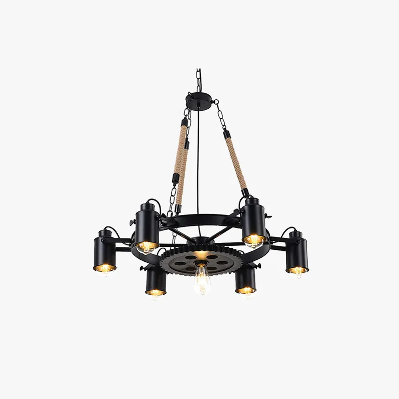 Epoch Suspension LED Industrielle Métal Noir\\/Corde Café\\/Bar