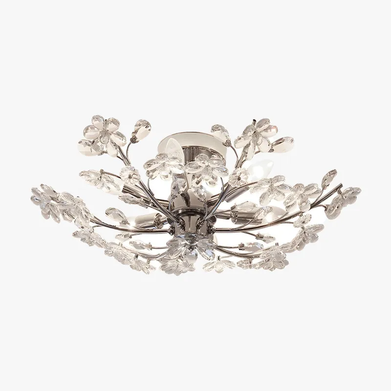 Olivia Plafonnier Moderne à Fleurs en Cristal, Verre\\/Métal, Chrome, Salon\\/Chambre à Coucher
