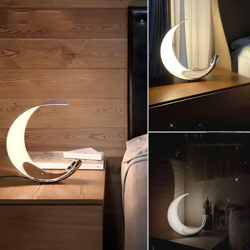 Aria Lampe de Table Lune Moderne, Métal\\/Acrylique, Blanc, Salon
