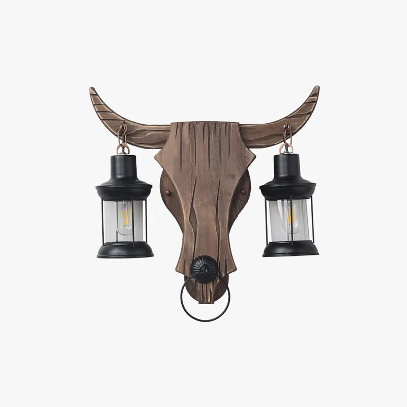 Epoch Applique Murale en Forme de Bulls, 2 Lumières, Bois et Métal