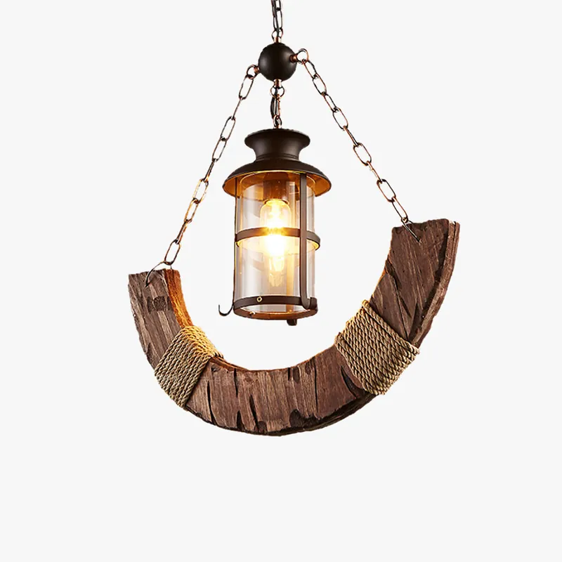 Epoch Suspension Lanterne Retro, Metal\\/Bois, Noir\\/Marron, Chambre