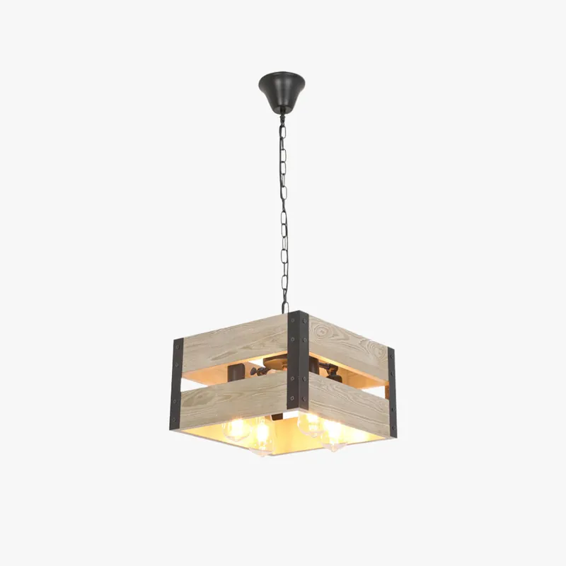 Silva Suspension Carrée Rustique, Metal\\/Bois, Bois\\/Marron, Chambre