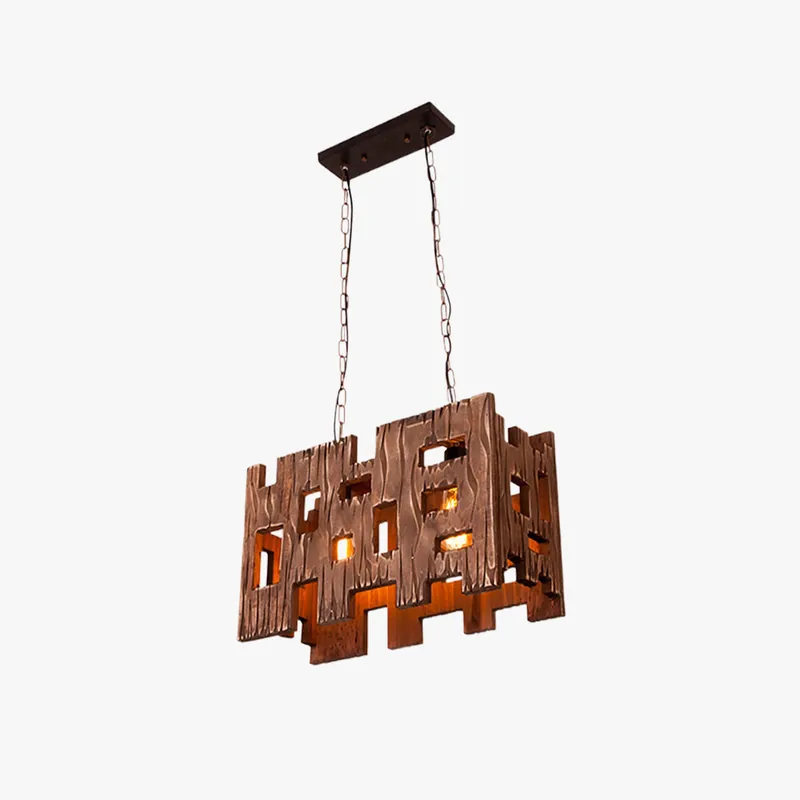 Epoch Suspension Rectangulaire Rustique, Metal\\/Bois, Bois, Chambre