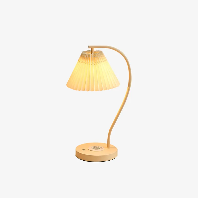 Muto Lampe de Table Plissé Nordique, Métal\\/Fibre, Blanc\\/Beige, Salon