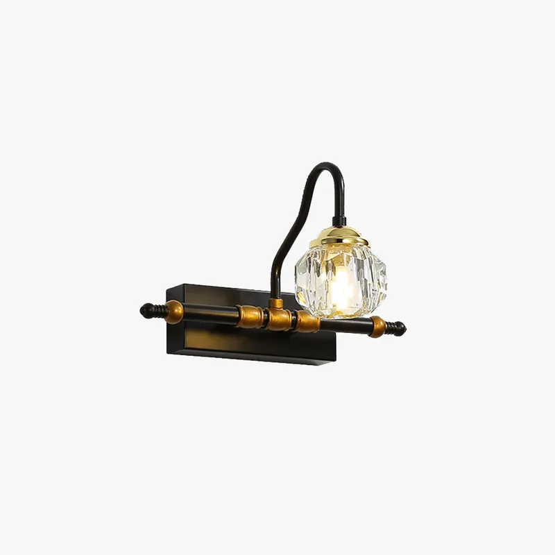 Kristy Applique Murale Miroir Bol Vintage, Métal\\/Cristal, Noir, Salle de Bain