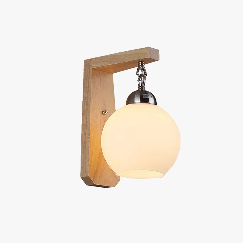 Muto Applique Globe Scandinave, Bois\\/Verre\\/Métal, Beige, Salon