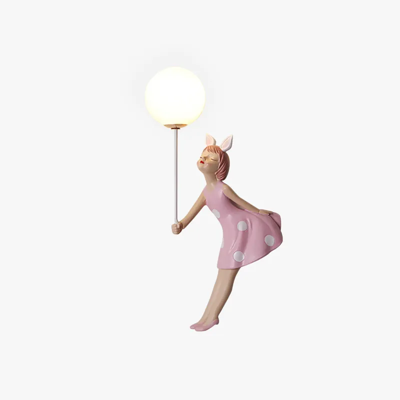 Aria Applique Murale Moderne en Forme de Ballon et de Fille, PV, Rose, Chambre à coucher