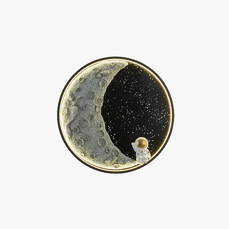 Aria Applique Murale Moderne Astronaute Lune, Métal, Noir, Chambre\\/Salon