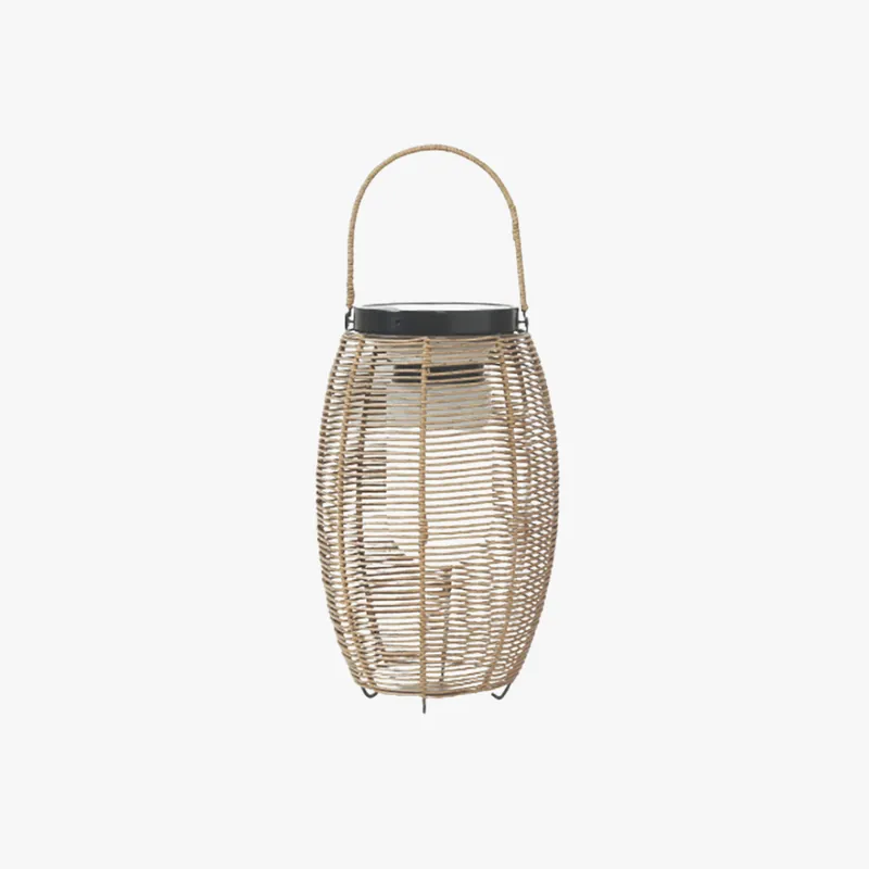 Ritta Lampadaire Lanterne Vintage, Métal\\/Rotin, Bois, Salon