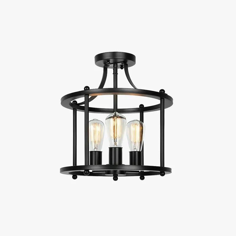 Silva Plafonnier Lanterne Industriel, Métal\\/Verre, Noir, Salon