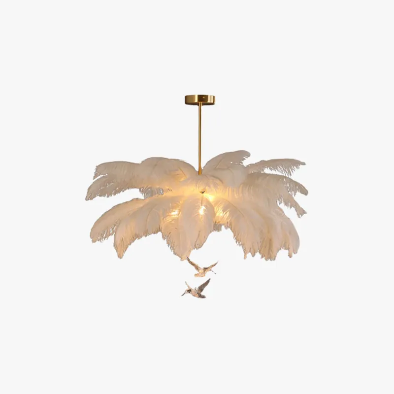 O'Moore Lustre Fleur Naturel Verre\\/Plume Blanc Salon