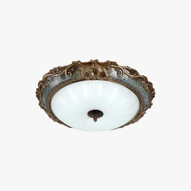 Tiffany Plafonnier Dôme Vintage, Résine\\/Métal, Laiton, Salon