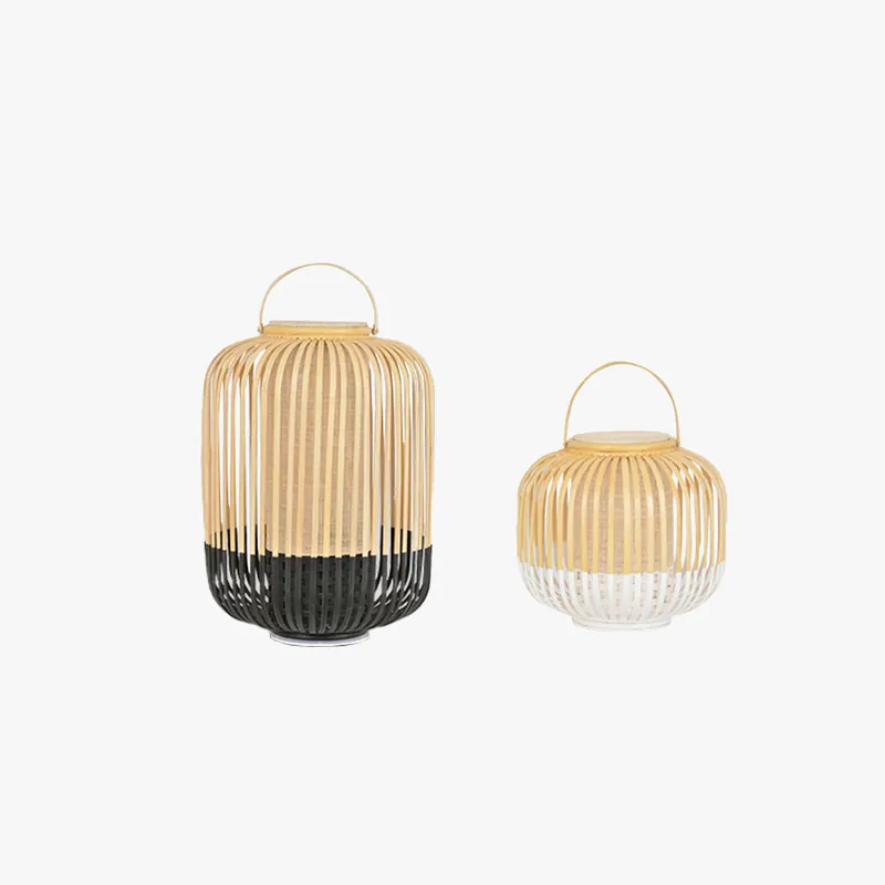 Ritta Vintage LED Lampadaire Noir\\/Blanc Bambou\\/Acrylique Extérieur