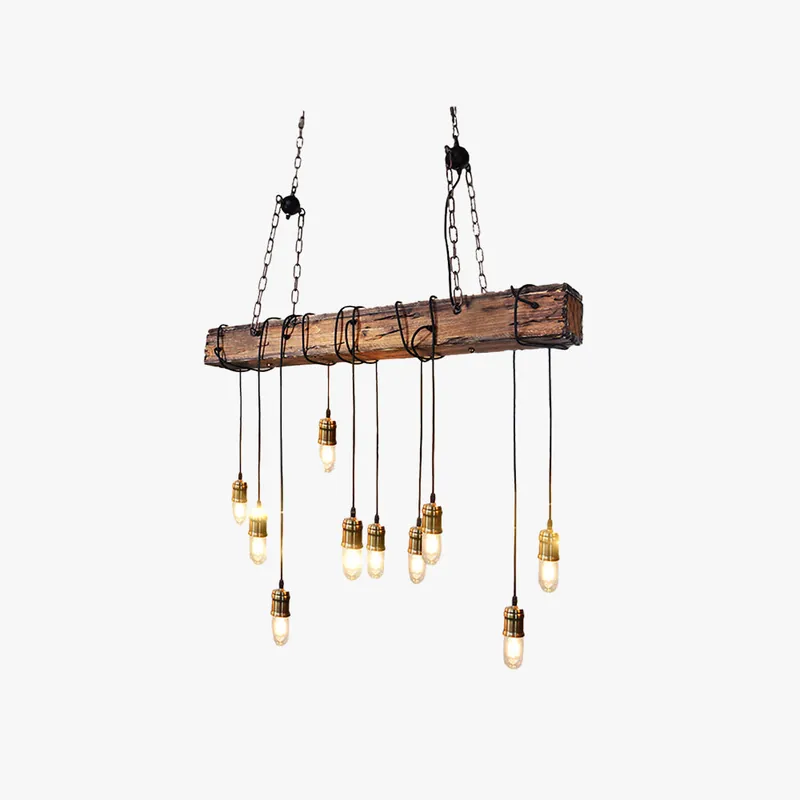 Epoch Industrie LED Suspension Linénaire Brun Bois Métal Verre Salle à Manger