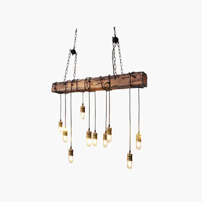 Epoch Vintage LED Lustre Métal\\/Verre\\/Bois Salon Chambre à coucher