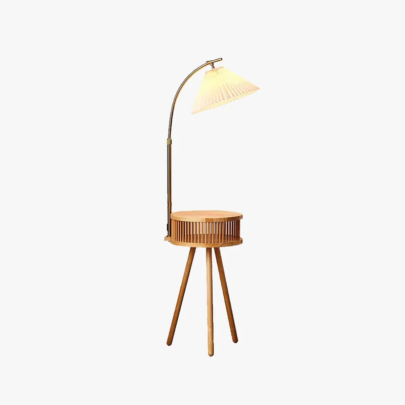 Muto Lampadaire Plissé Vintage, Métal\\/Tissu, Bois\\/Noyer, Salon