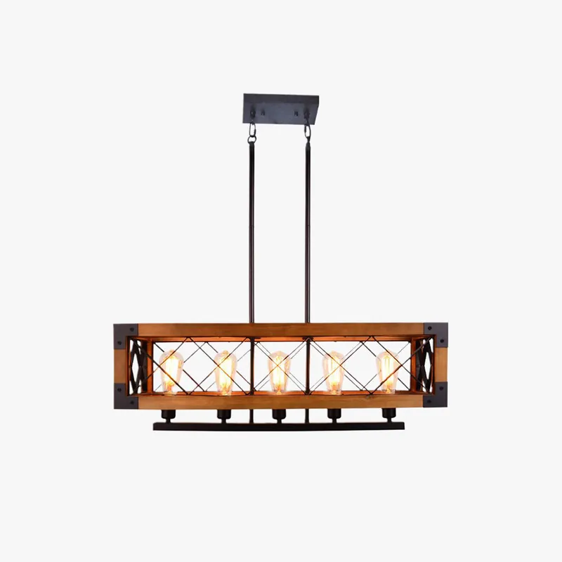 Silva Luminaires Suspensions Cage Industrielle Design Métal Bois Marron Salon\\/Cuisine\\/Bar