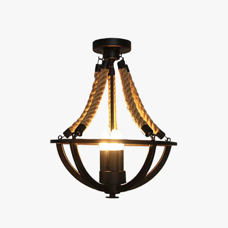 Silva Industrielle Luminaires Suspensions Bol Vintage LED Métal\\/Corde de Chanvre Noir Salon\\/Chambre à Coucher