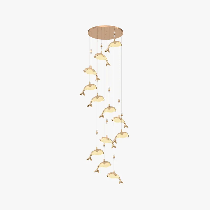 Arisha Design LED Luminaires Suspensions Dauphin Moderne Métal\\/Acrylique Doré Salon