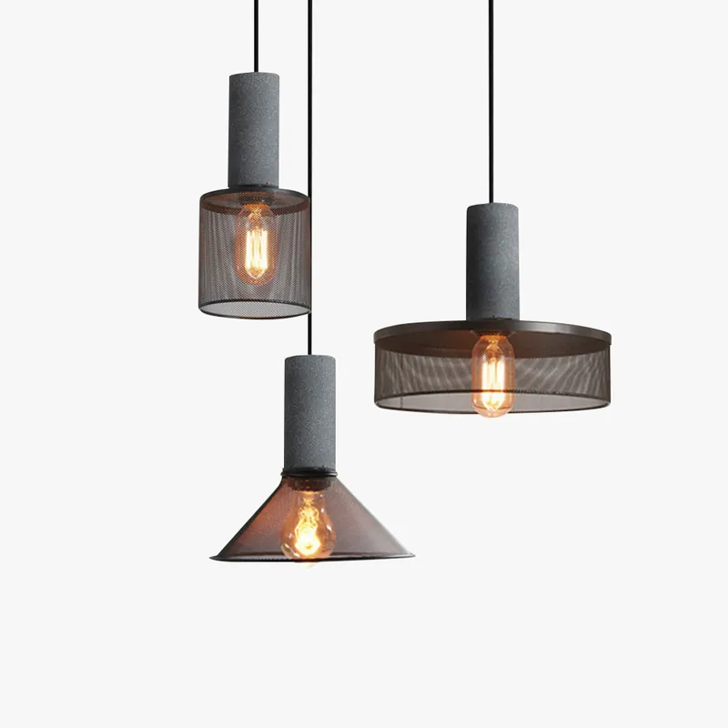 Arisha Suspension Cylindre Industriel, Métal\\/Ciment, Noir\\/Gris, Bar