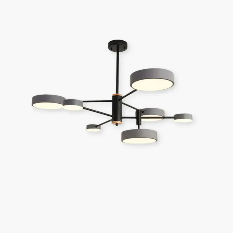 Arisha Suspension Ronde\\/Linéaire Moderne, Métal\\/Bois, Doré\\/Blanc\\/Gris, Salon